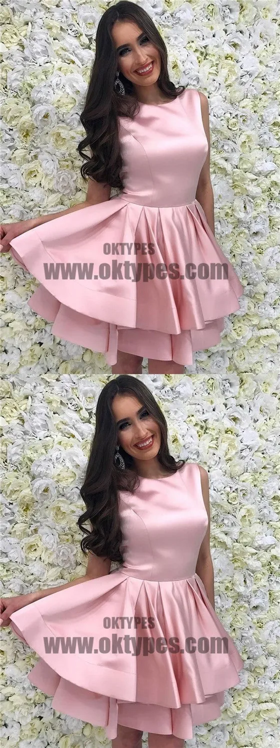 Pink Bateau Simple Cheap Homecoming Dresses 2018, Homecoming Dresses, TYP0514