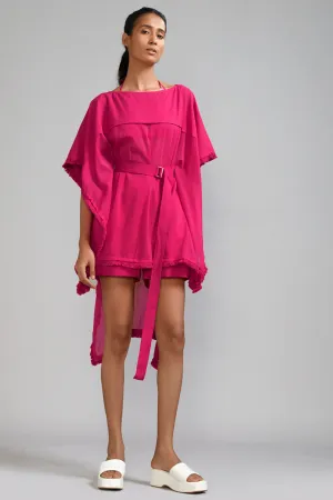 Pink Mul Kaftan Top With Belt