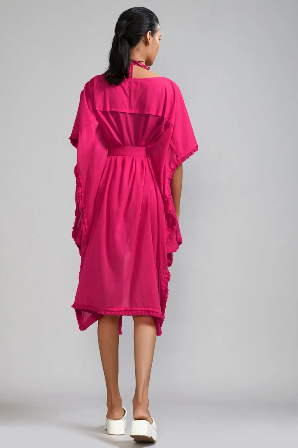 Pink Mul Kaftan Top With Belt