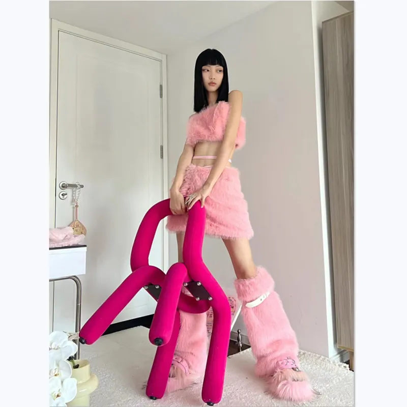 Pink Suspender   Short Skirt   Leg Socks Set  KF83306