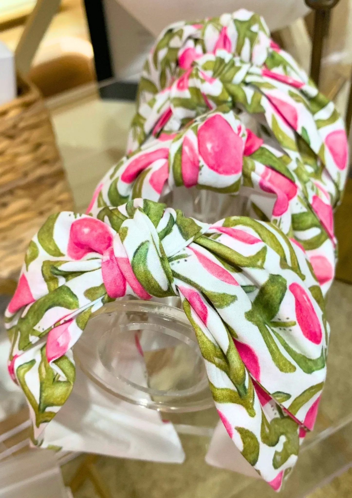 Pink Tulip Floral Top Knot Headband by Brooke Wright