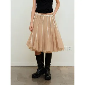 Pleated Layered Mesh Skirt