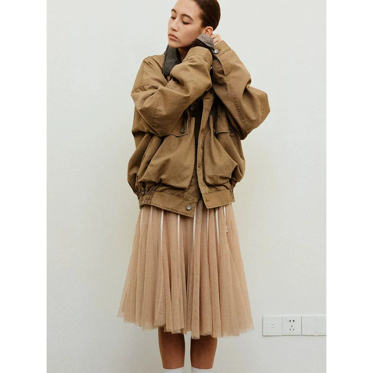 Pleated Layered Mesh Skirt