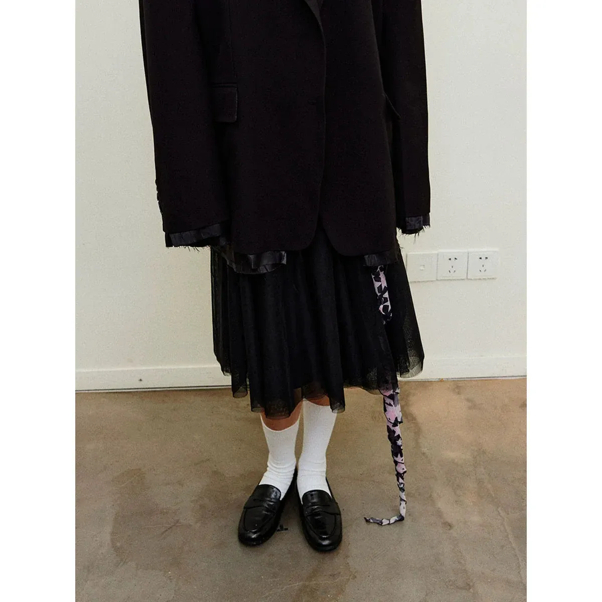 Pleated Layered Mesh Skirt