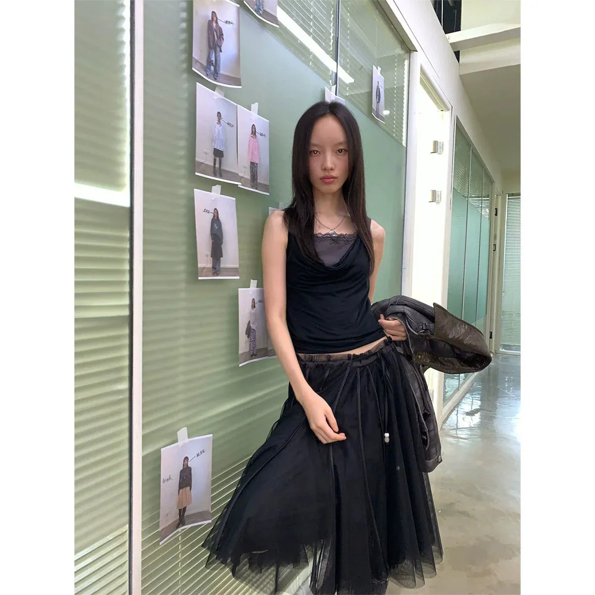 Pleated Layered Mesh Skirt