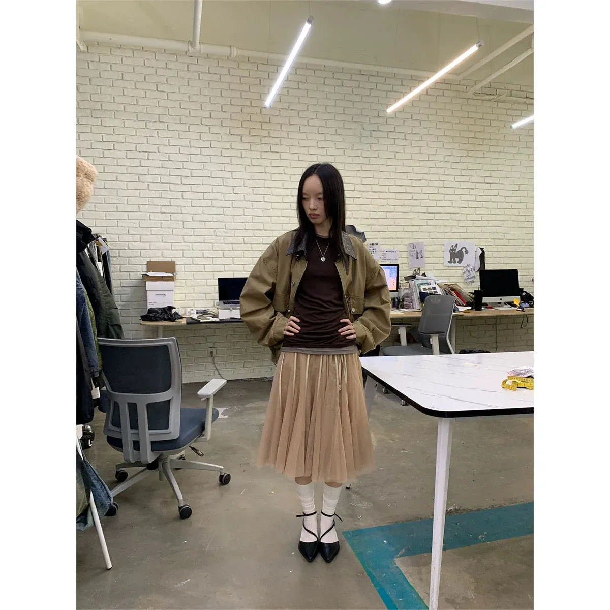 Pleated Layered Mesh Skirt