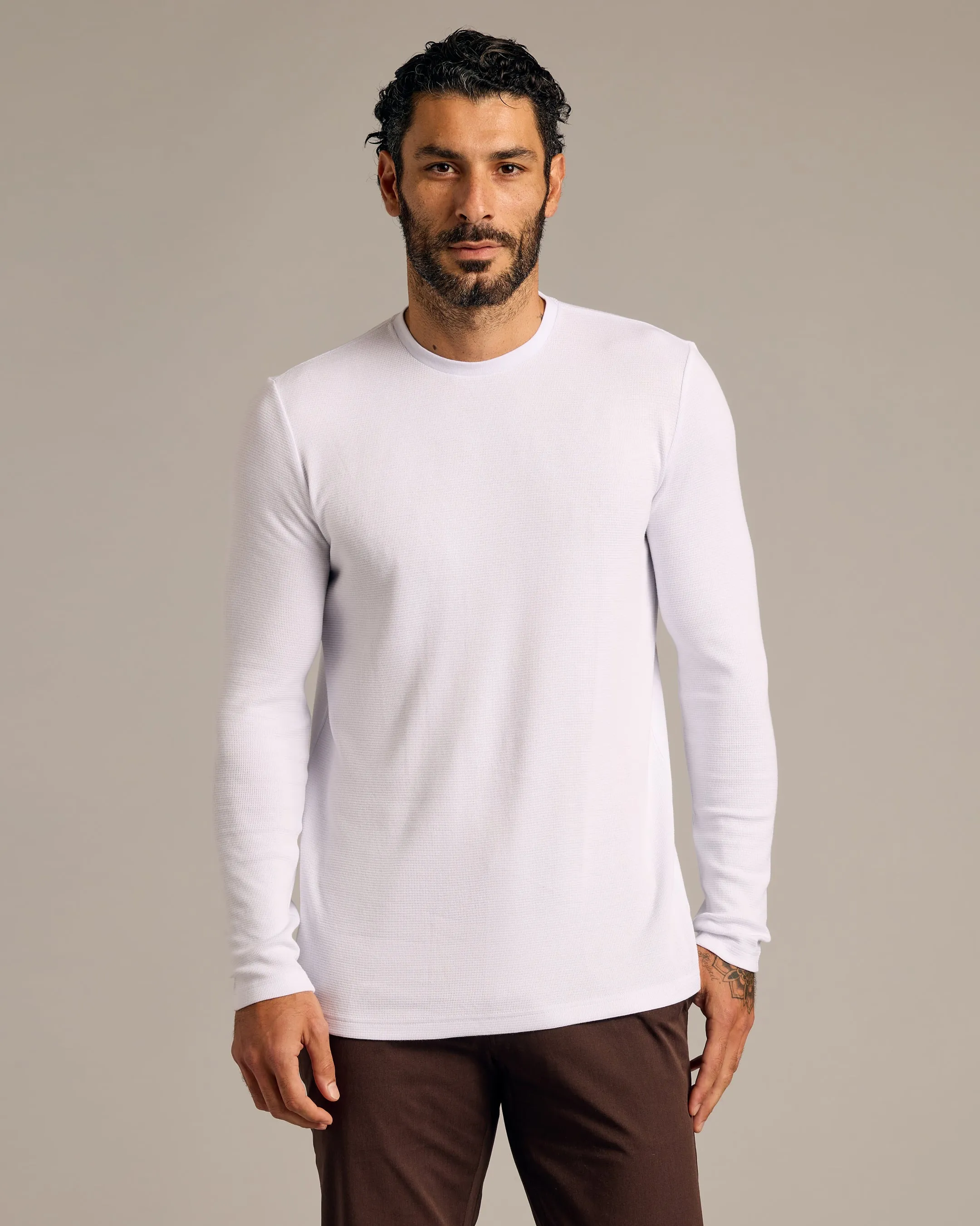Plum and White Long Sleeve Waffle Crew 2-Pack