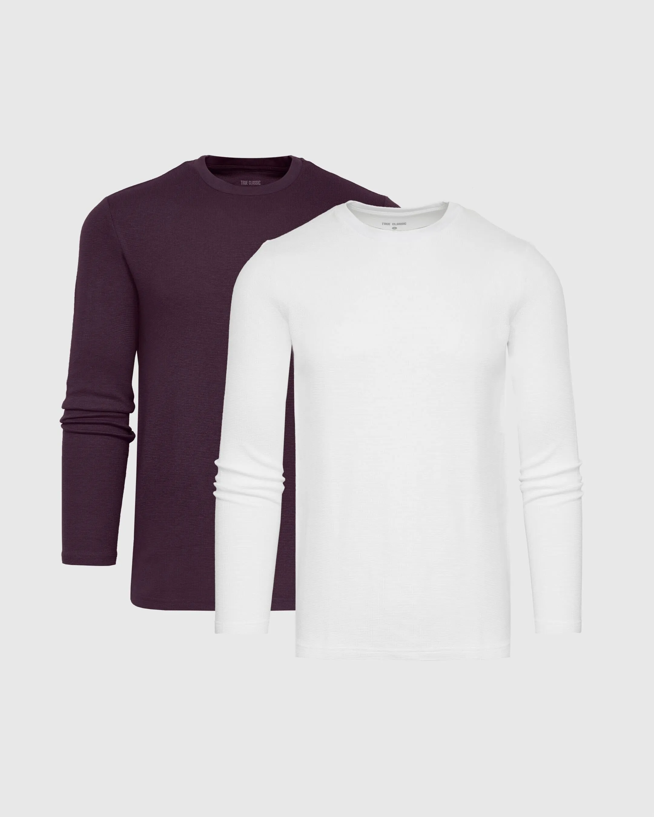 Plum and White Long Sleeve Waffle Crew 2-Pack