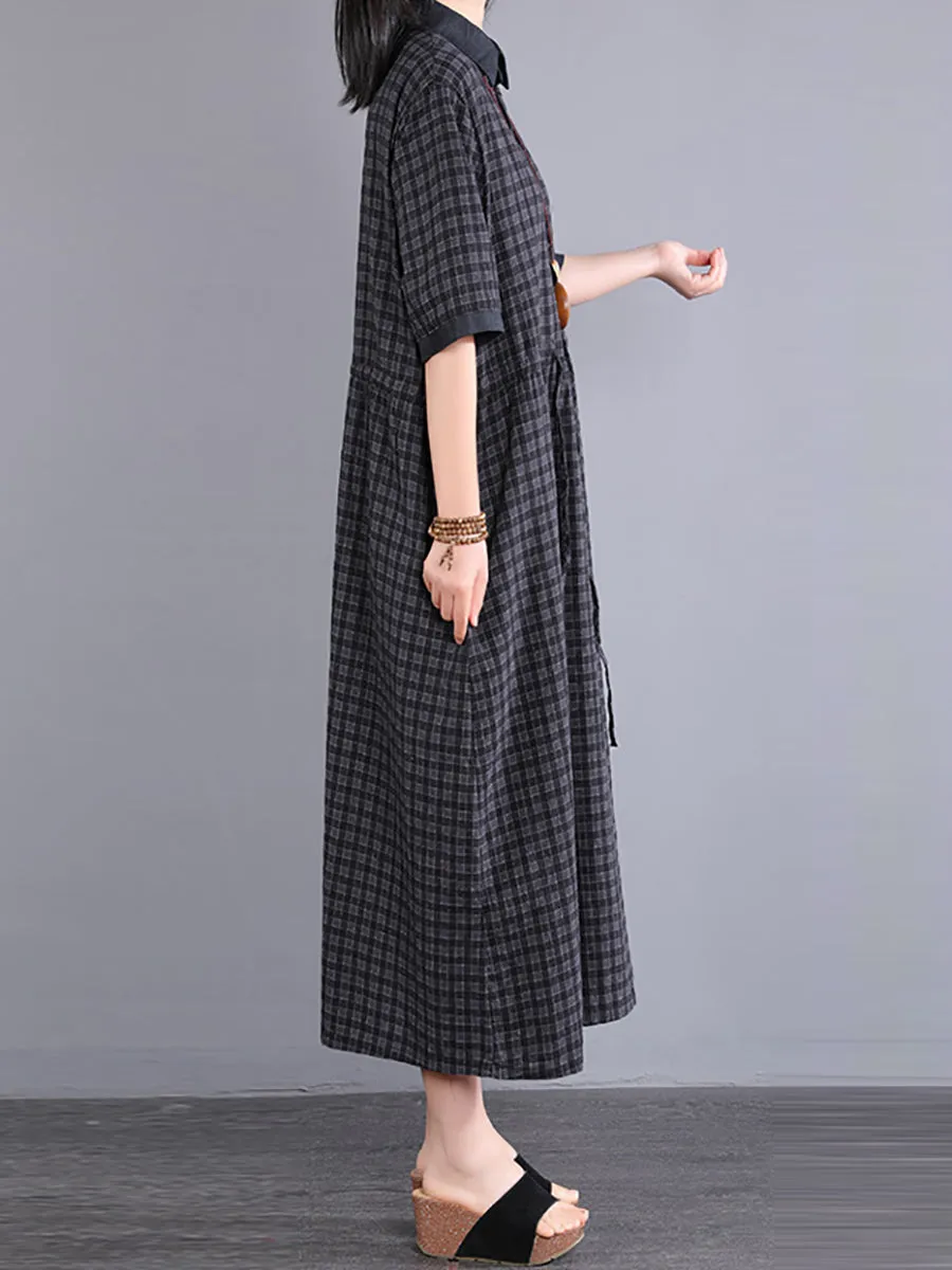 Plus Size Women Artsy Plaid Cotton Dress