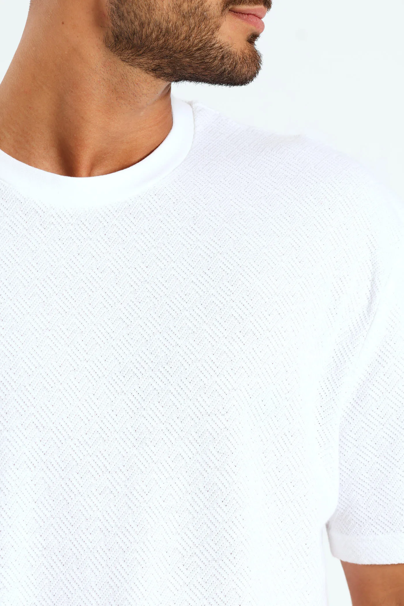 Pointelle Textured Tee - White
