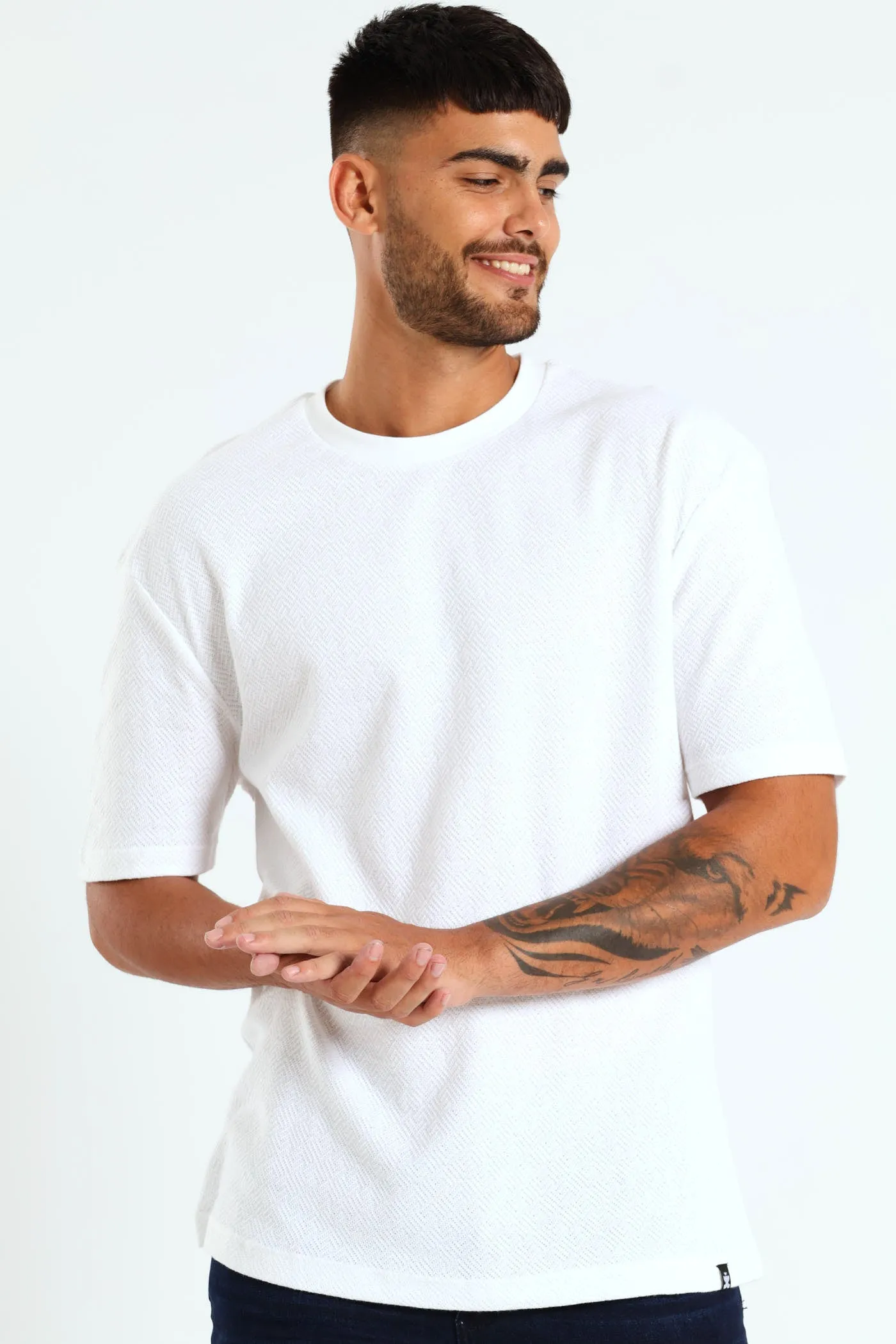 Pointelle Textured Tee - White