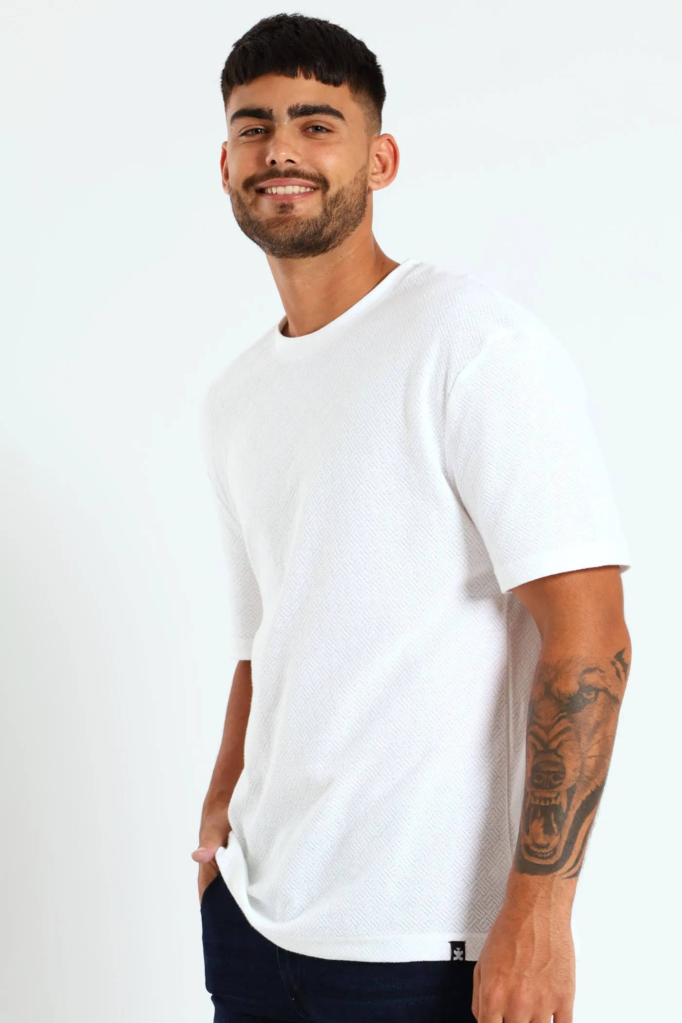 Pointelle Textured Tee - White