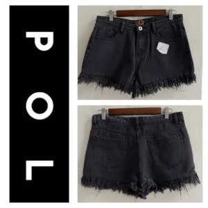POL Black Distressed Raw Hem Denim Jean Shorts size Medium