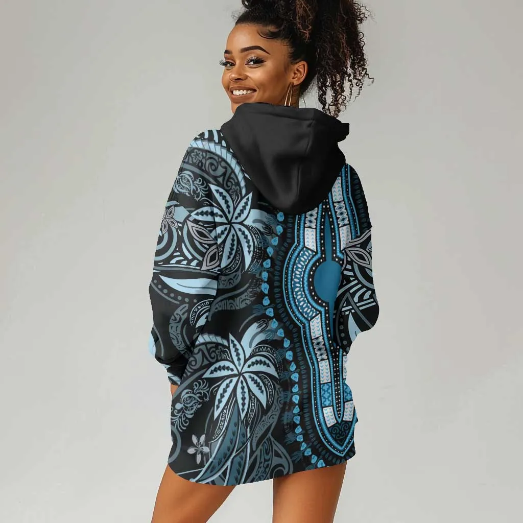 Polynesia Mixed African Dashiki Hoodie Dress Afro-pacific Culture - Blue LT9