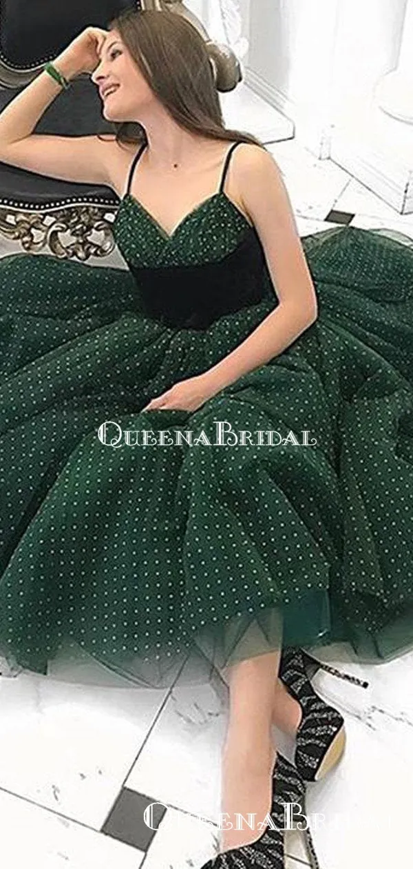 Popular Hot Selling V-neck Green Tulle A-line Short Cheap Party Homecoming Dresses, HDS0015
