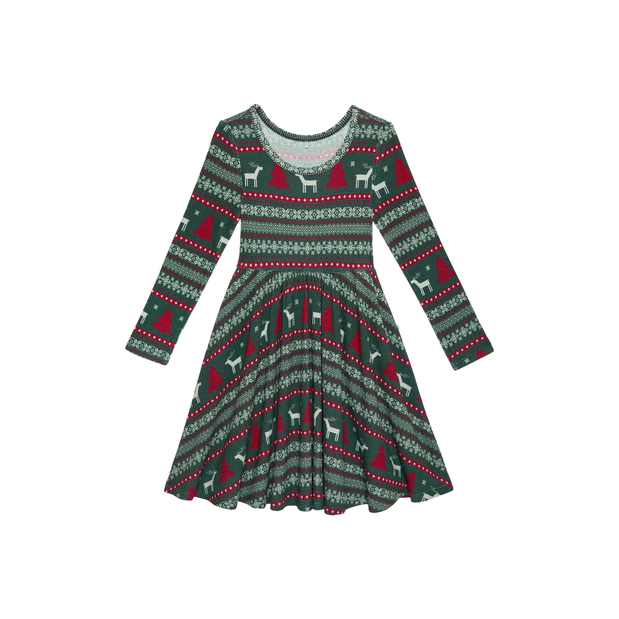 Posh Peanut Long Sleeve Twirl Dress in Holiday Fair Isle