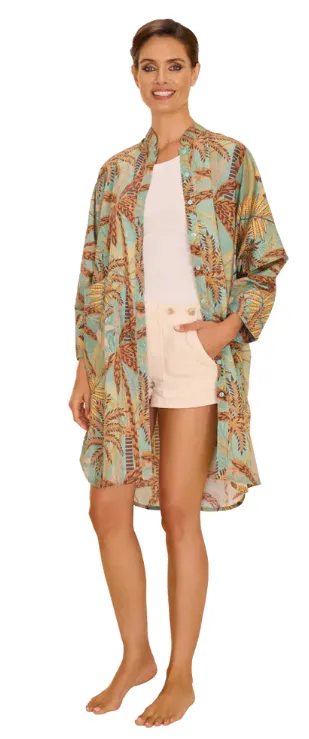Powder Oversized Shirt Dress - Patterned Palms