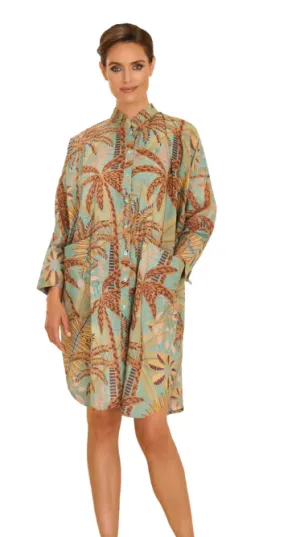 Powder Oversized Shirt Dress - Patterned Palms