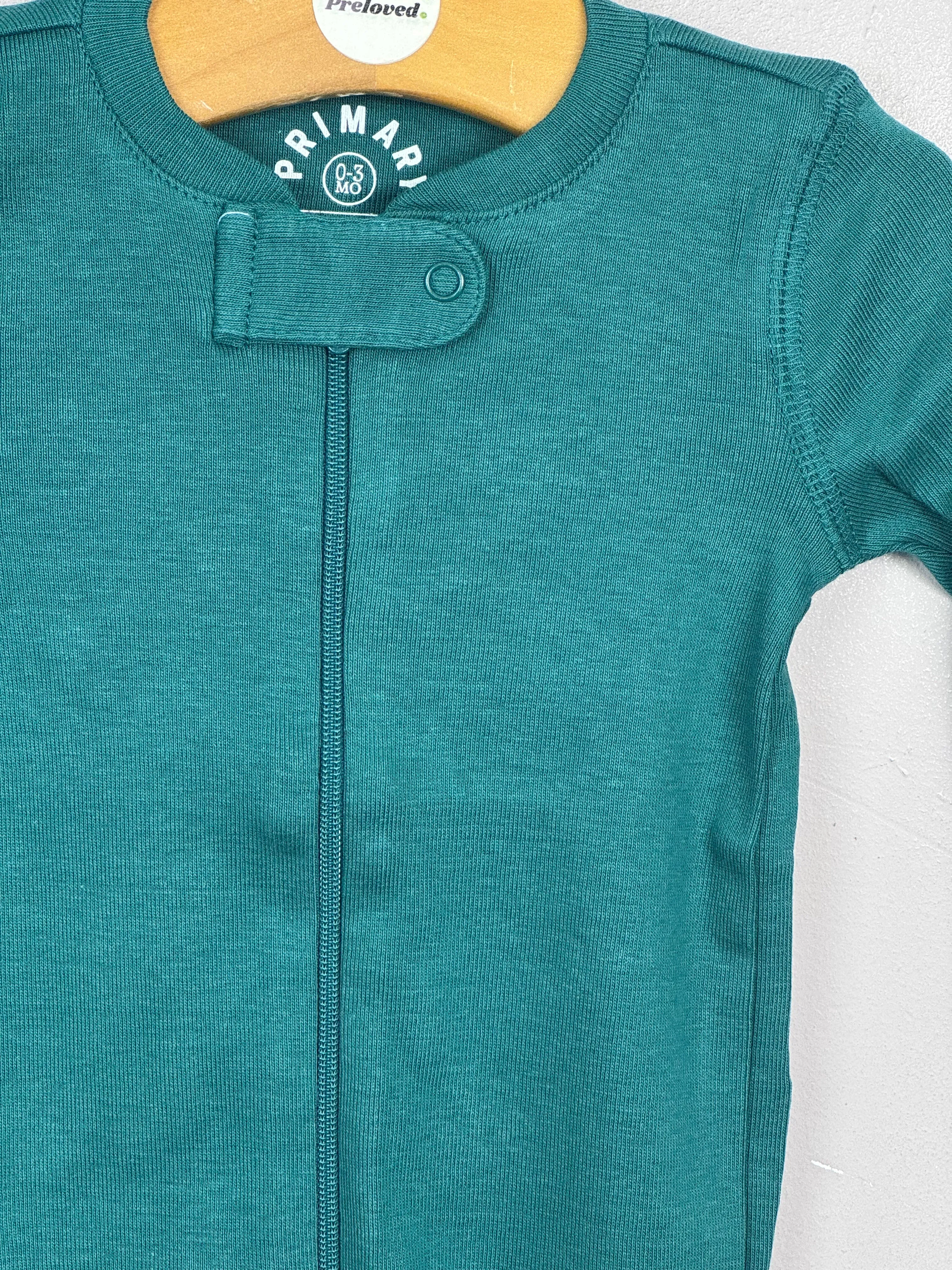 Primary Organic Sleepsuit - Plain dye, Spruce (New) NB to 12-18m