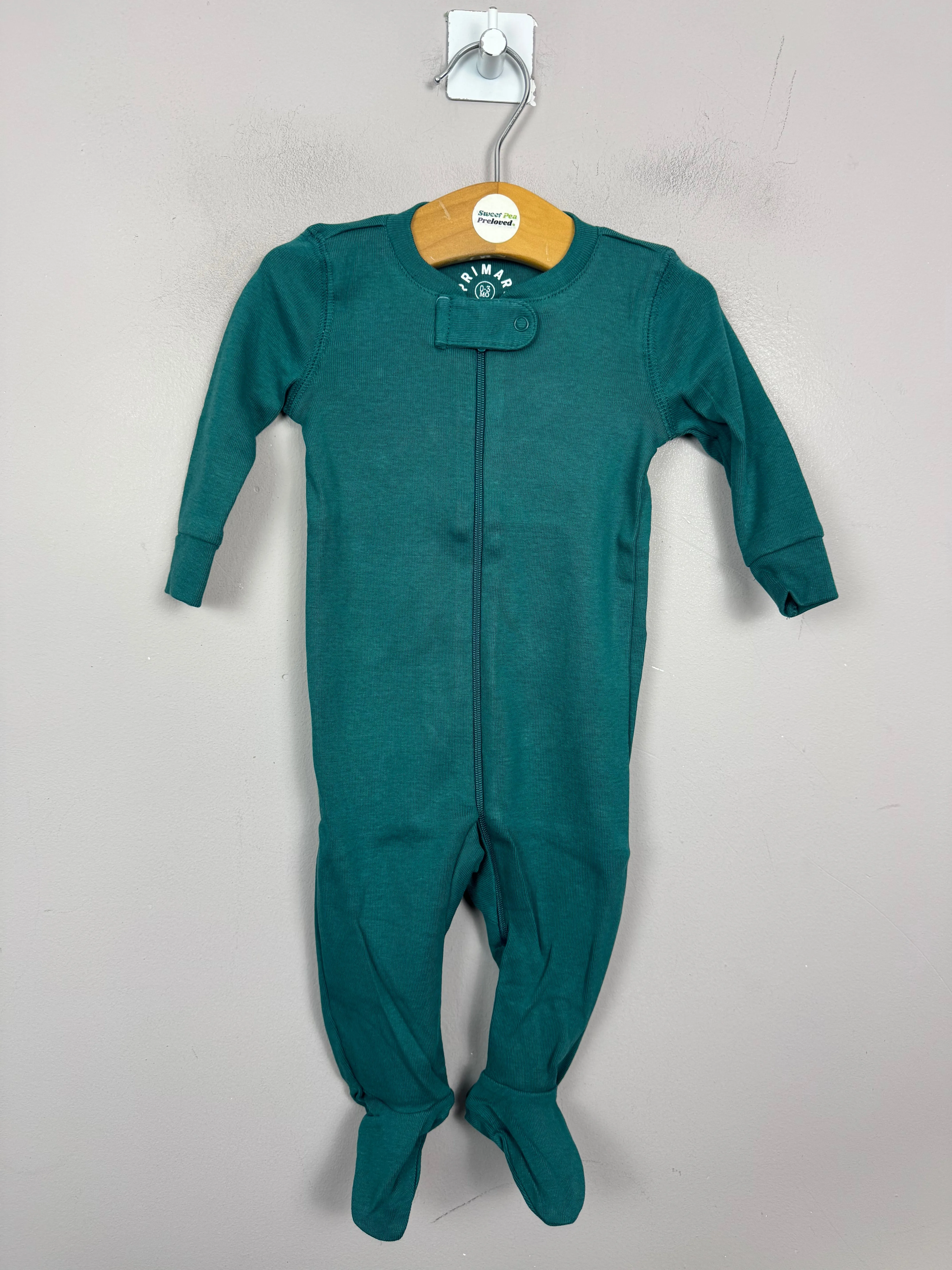 Primary Organic Sleepsuit - Plain dye, Spruce (New) NB to 12-18m