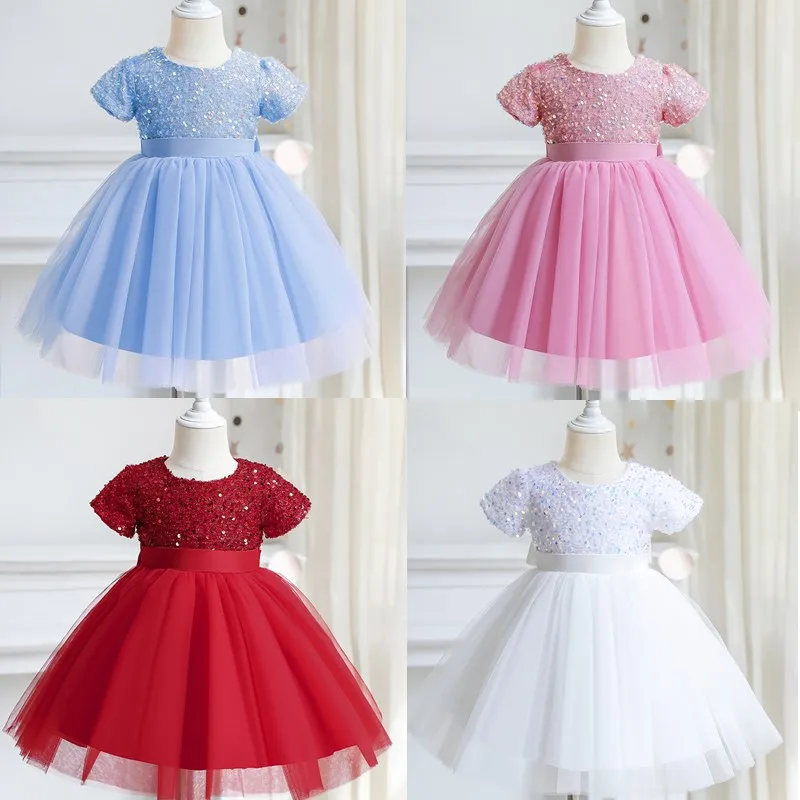 Princess Dress Sequin Party Chidlren Clothes Flower Girls Wedding Evening Lace Ball Gown Elegant Kids Dresses for Girl