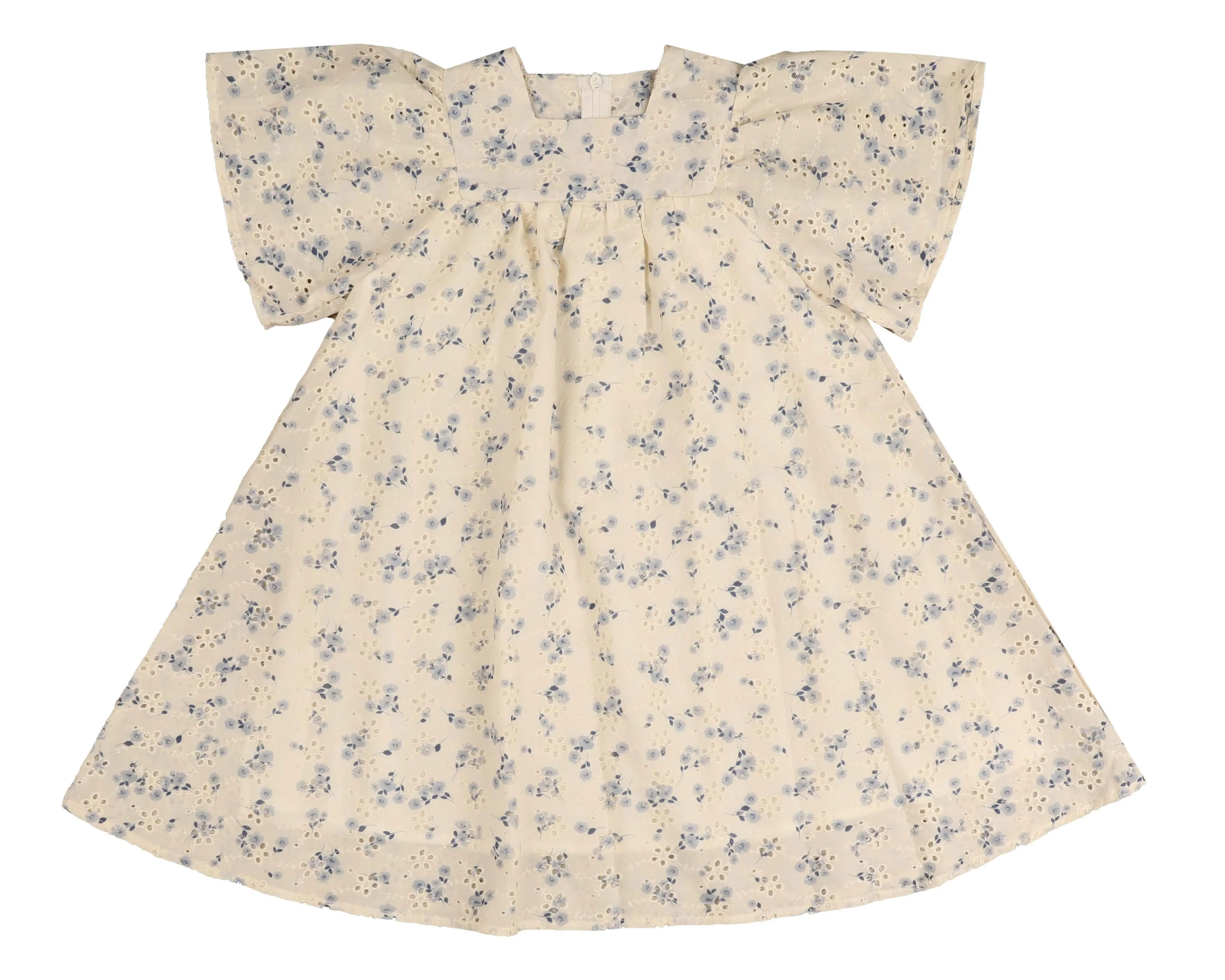 Printed eyelet light blue square neck dress by Noma