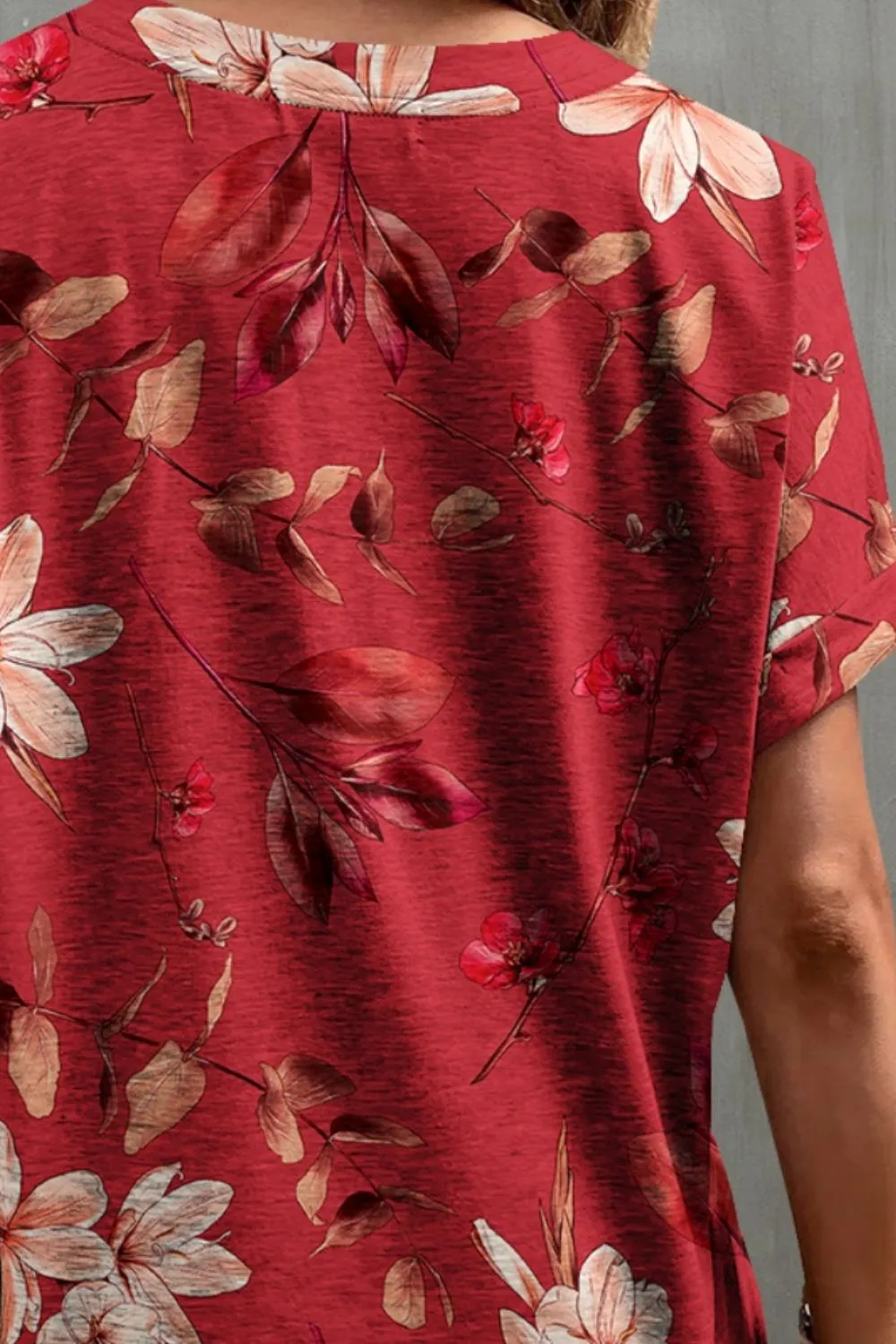 Printed Notched Short Sleeve T-Shirt Top