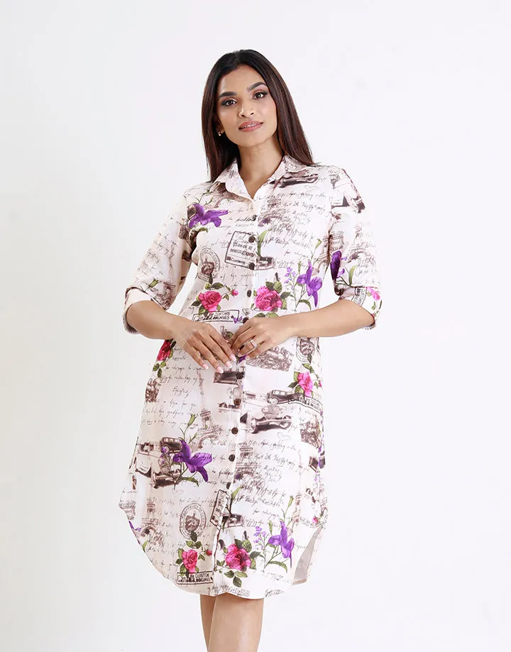 Printed Shirt Dress with Buttons