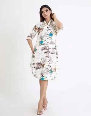 Printed Shirt Dress with Buttons