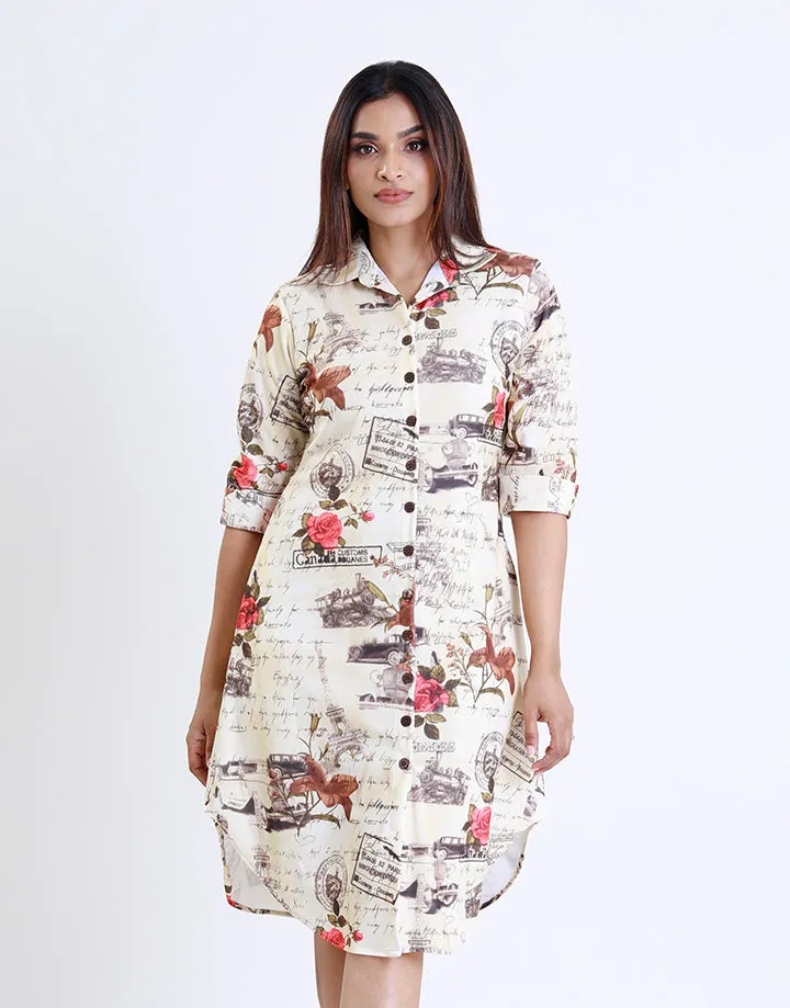 Printed Shirt Dress with Buttons