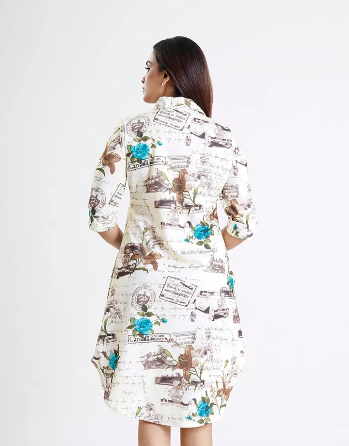 Printed Shirt Dress with Buttons