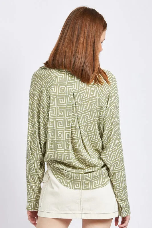 PRINTED TIE FRONT TOP
