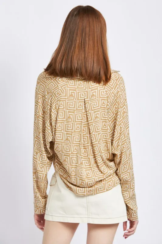 PRINTED TIE FRONT TOP