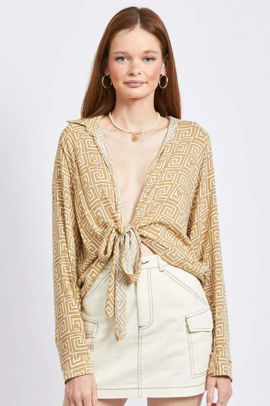 PRINTED TIE FRONT TOP