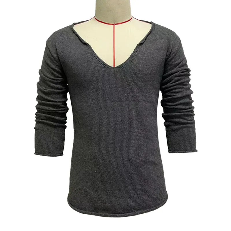 Pull en tricot vintage à col en V et manches longues