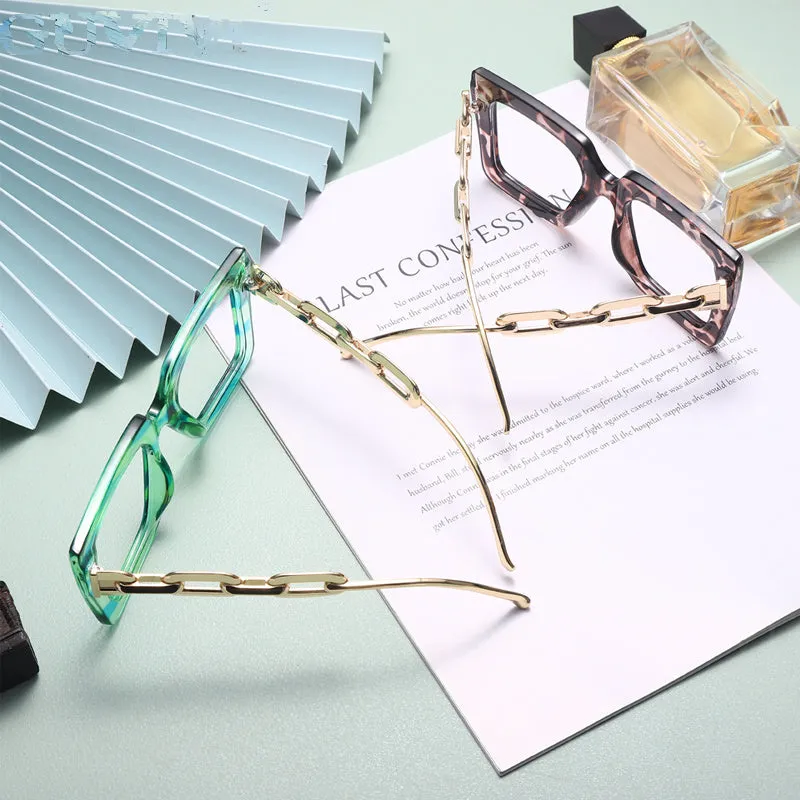 Punk Hollow Chain Arm Clear Lens Frame Eyewear