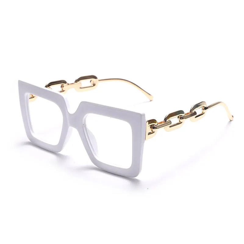 Punk Hollow Chain Arm Clear Lens Frame Eyewear
