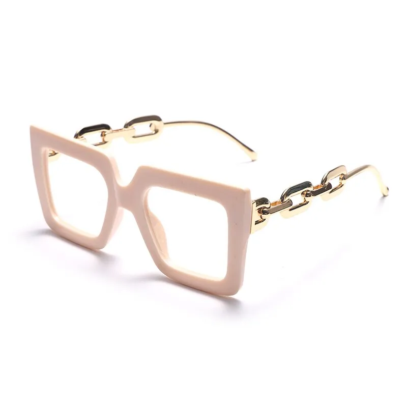 Punk Hollow Chain Arm Clear Lens Frame Eyewear