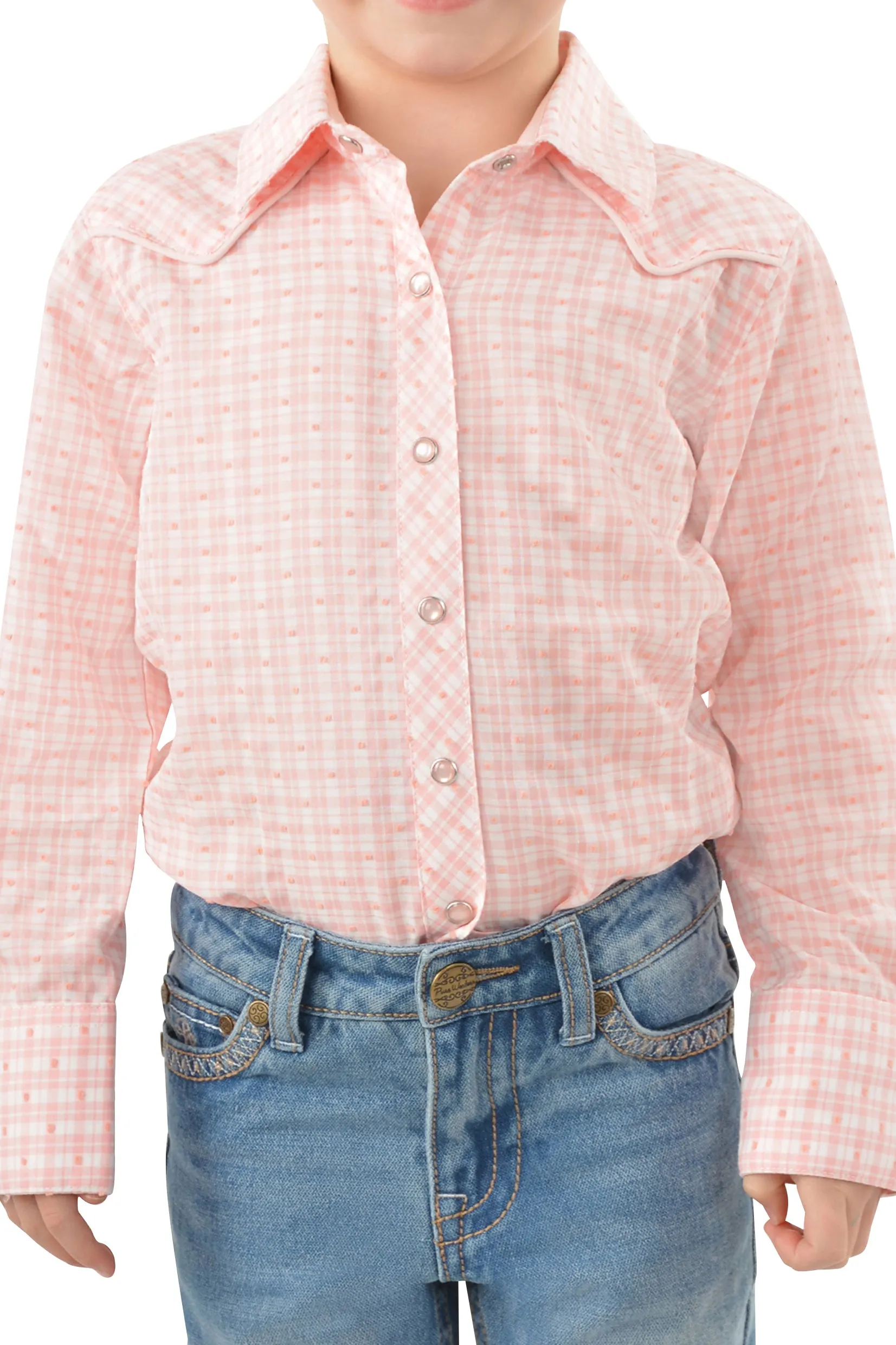 Pure Western Girls Olivia Check Western  L/S Shirt - Pink - P3W5138710