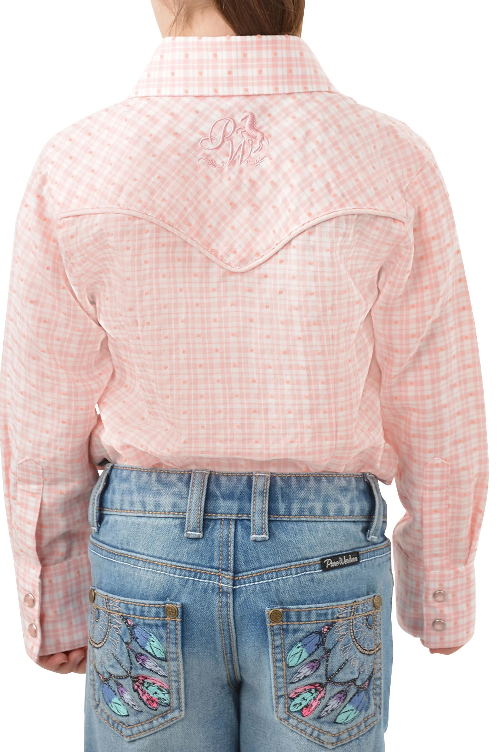 Pure Western Girls Olivia Check Western  L/S Shirt - Pink - P3W5138710