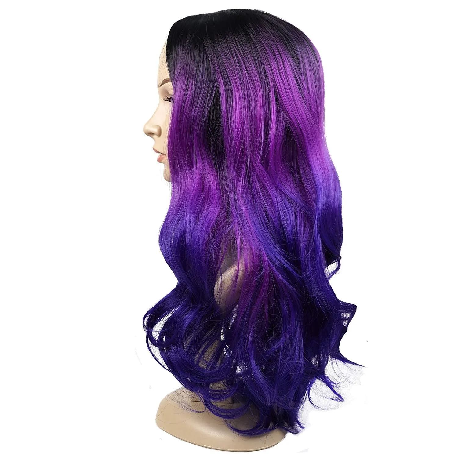 Purple Tri-Tone Ombre | Big Wave | 24" Synthetic | Human Hair Feel | Drag Queen | Trendy Custom Styled | Stage Performer Wig