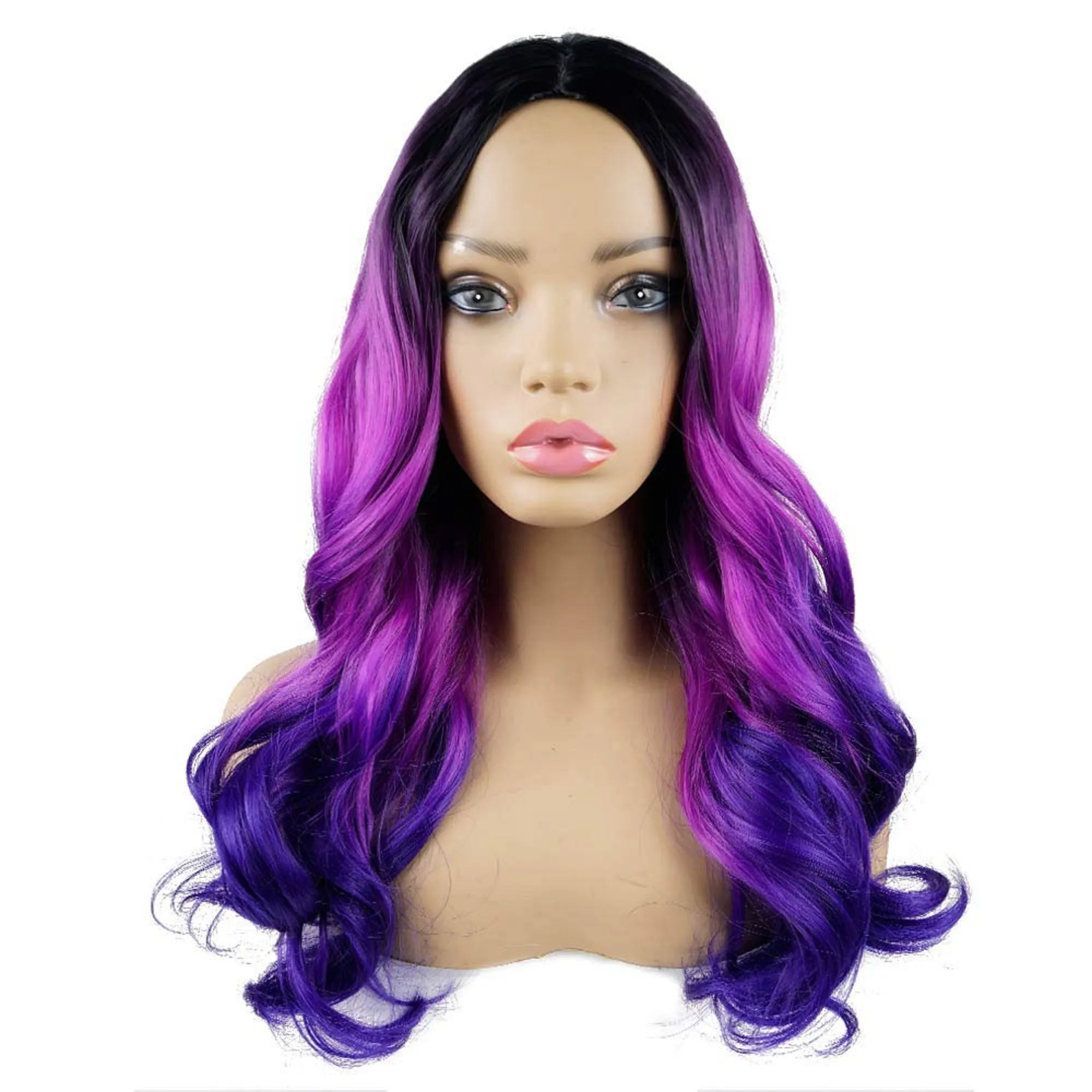 Purple Tri-Tone Ombre | Big Wave | 24" Synthetic | Human Hair Feel | Drag Queen | Trendy Custom Styled | Stage Performer Wig