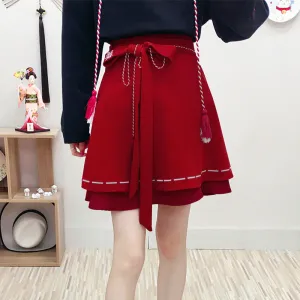 "BLACK RED EMBROIDERED BELT" SKIRT N110605