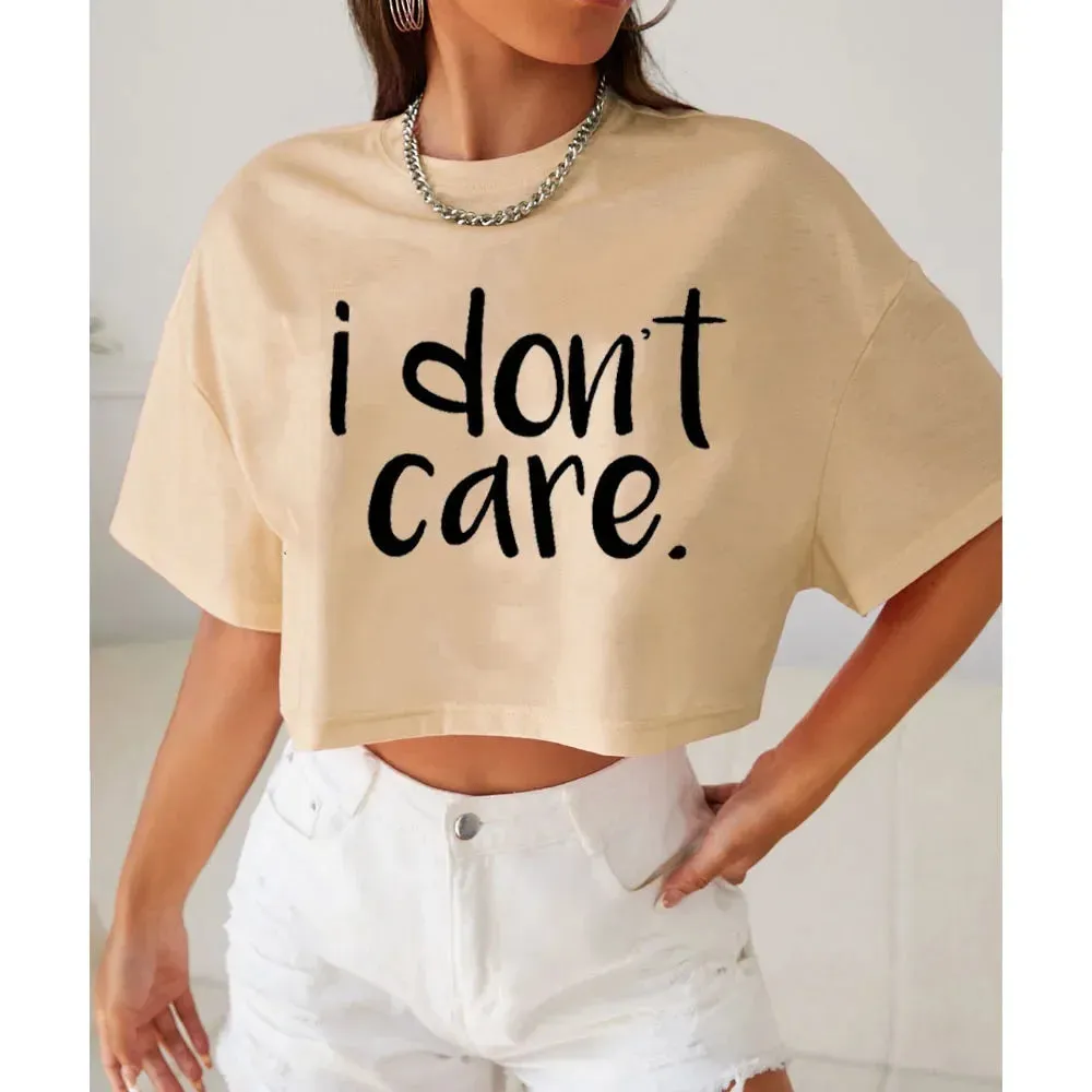 "I Don't Care" Print Crop Tee – Bold & Trendy Statement Piece