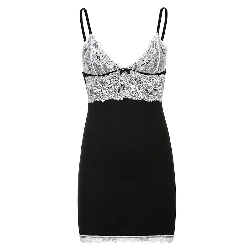 "LACE STITCHING BOW SUSPENDER" DRESS N033005