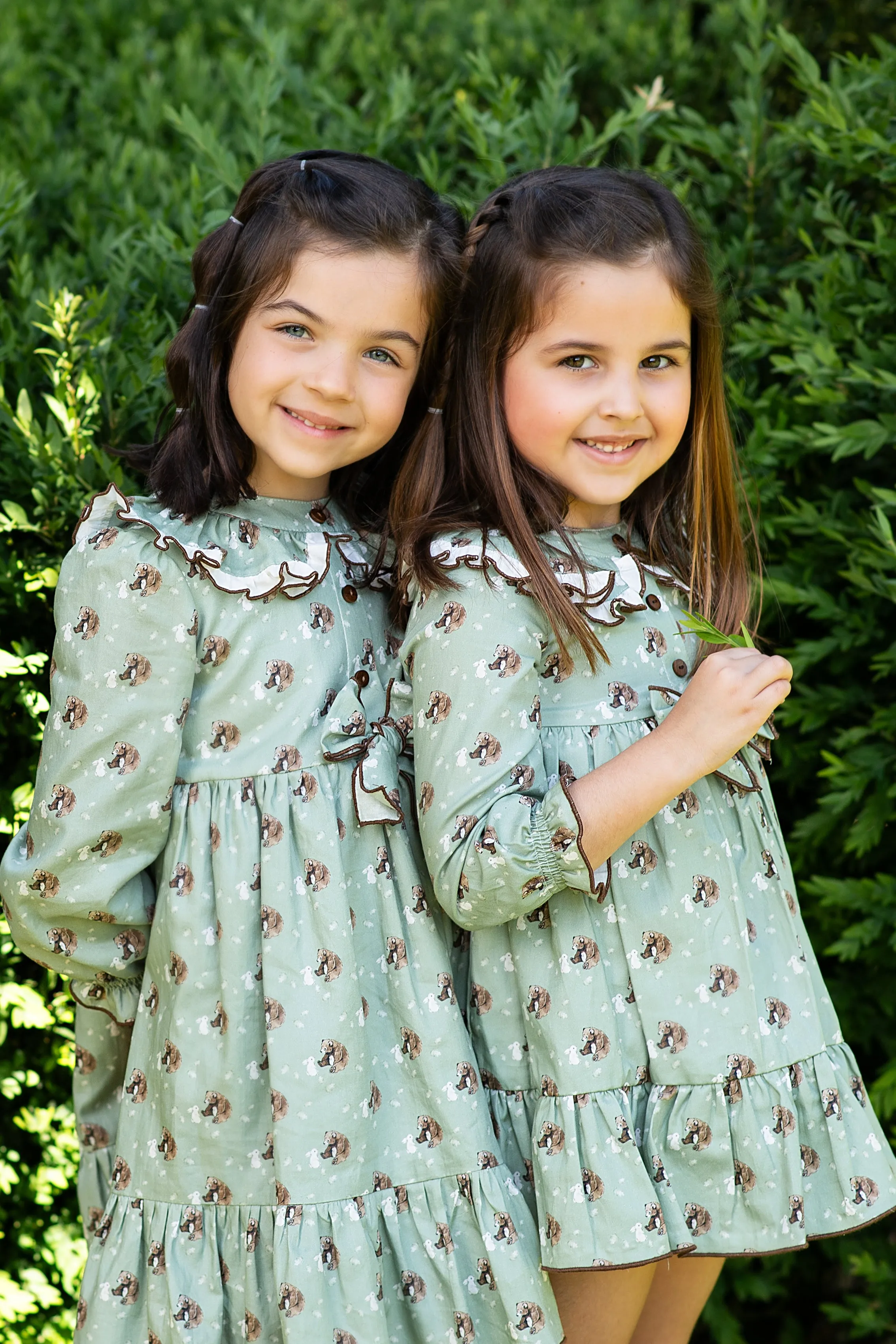 "Mimi" Sage Green Bear Dress & Bloomers