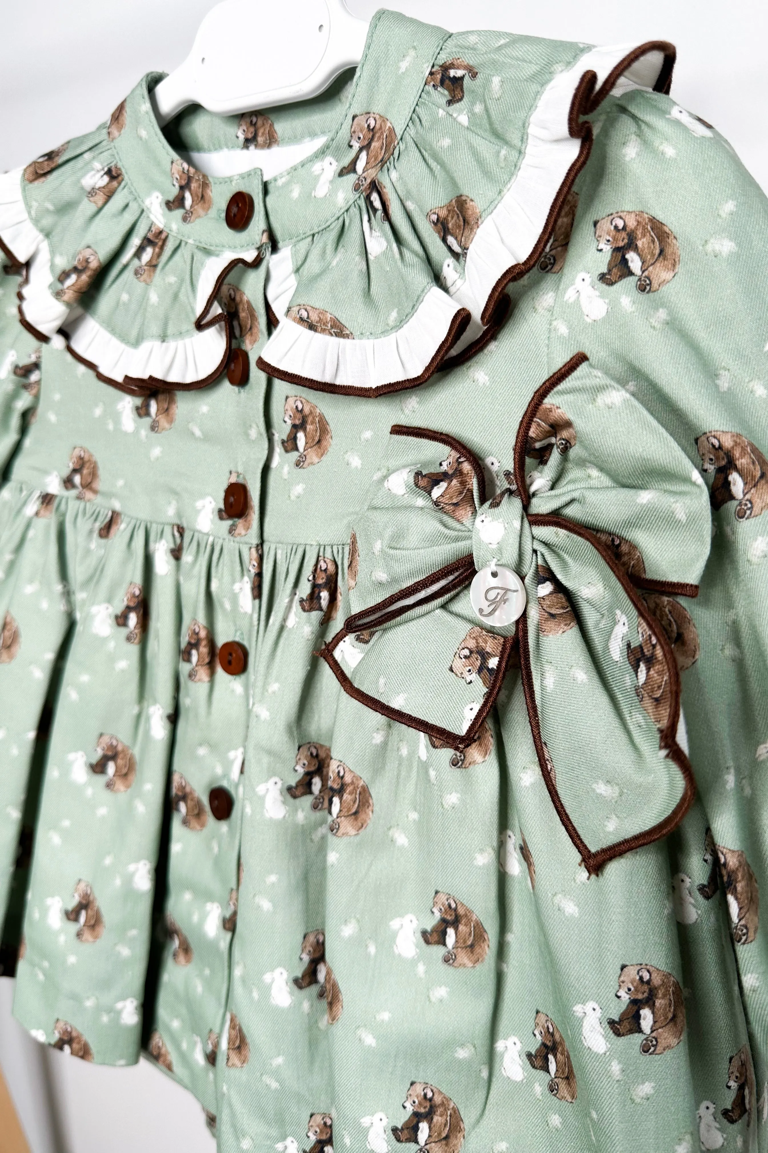 "Mimi" Sage Green Bear Dress & Bloomers