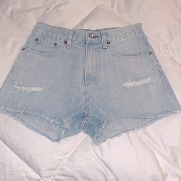 rag &amp; bone Justine denim shorts distressed raw hem Glena Whole rn# 108879 SZ 26