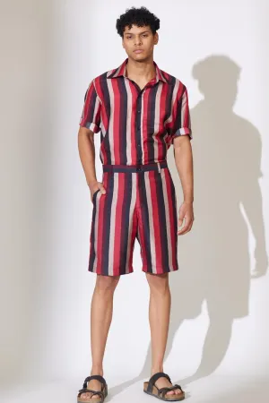 Red, Black & Off White Stripe Shorts
