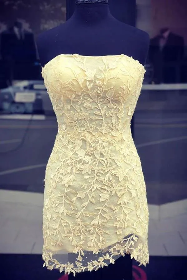 Red Lace Strapless Tight Short Homecoming Dresses, Graduation Dresses, SH612